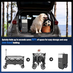 Moon Lence Collapsible Folding Wagon Cart Heavy Duty Folding Garden Portable Hand Cart with All-Terrain Beach Wheels, Adjustable Handle & Drink Holders (Grey & Ivory)