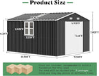 AMERLIFE 10x12x7 FT Metal Storage Shed with 2 Transparent Panels, Outdoor Tool Shed with Hinged Double Doors, Windows & Vents, Reinforced Steel Frame for Backyard Garden, DIY Workshop, Dark Gray