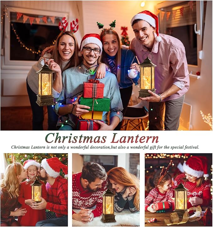 Christmas Decorations Snow Globe Lantern,Christmas Lantern with 8 Christmas Theme Music,Christmas Snow Globe Gifts Water Glittering Swirling Christmas Home Decoration（Dove Angel）