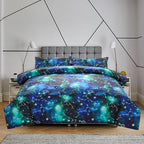 Holawakaka Tie Dye Constellation Print Ombre Comforter Set Full Size Girls Boys Gradient Galaxy Bedding Set (Black Green,Full)