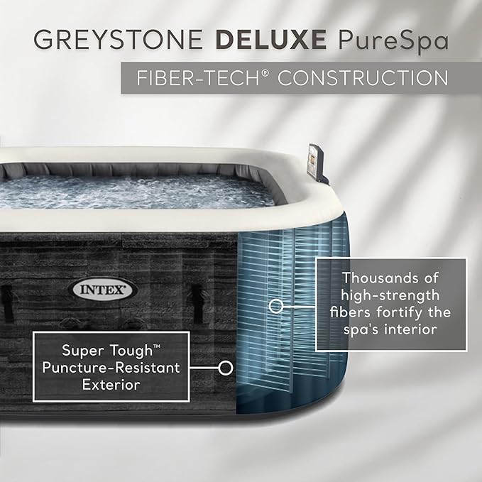 Intex PureSpa Plus Greystone Square Hot Tub 6 Person Inflatable 94" Outdoor Relaxing 170 AirJet Spa Bundled with 4 PureSpa Cushioned Headrest Pillows
