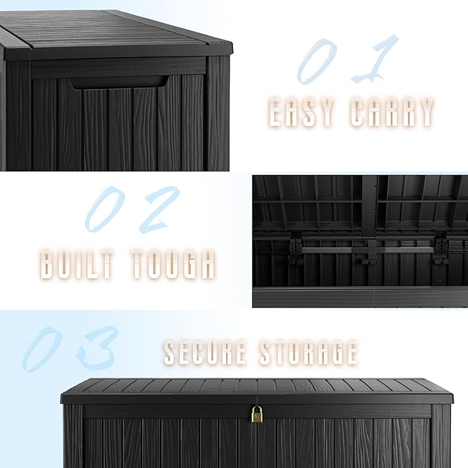 200 Gallon Black Resin Deck Box - Lockable, Waterproof & UV-Resistant Outdoor Storage for Patio Furniture, Garden Tools, Pool Floats - Heavy-Duty Utility Container for Decks