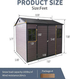 8x6 Ft Resin Outdoor Storage Shed with Floor, 2 Windows & Lockable Door – Weather -, Durable Shed for Backyard, Patio & Tools (Brown) (1 Doors)