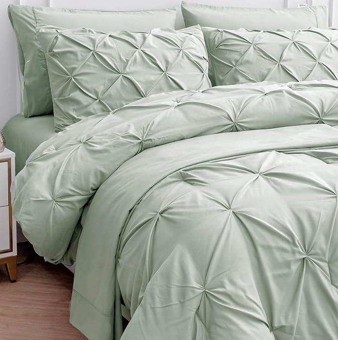 Lane Linen Comforter Set Full Szie, 7 Piece Bed in a Bag Set, Soft Full Size Bed Set, Full Size Bed Sheets and Comforter Set, Full Size Bedding Comforter Set with Sheets, Pillowcases & Shams - Mineral