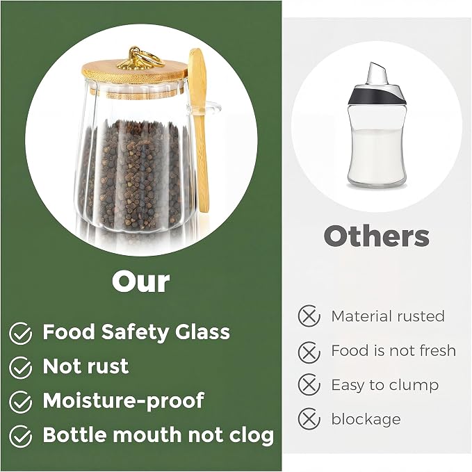 holoith Sugar Jar with Lid and Spoon,24oz Large Glass Spice Jars | Coffee Bar Decor Accessories Food Storage Containers Home Essentials