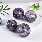 JIC Gem 2.7-3.1 inch(70-80mm) Large Chevron Amethyst Crystal Ball Healing Crystals Sphere with Wooden Stand Meditation Home Decor