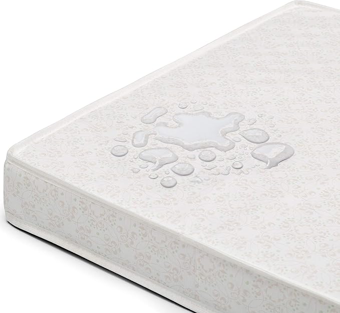 Delta Children Emery Mini Convertible Baby Crib & Twinkle Stars 3-Inch Waterproof Mini Crib Mattress, Bianca White