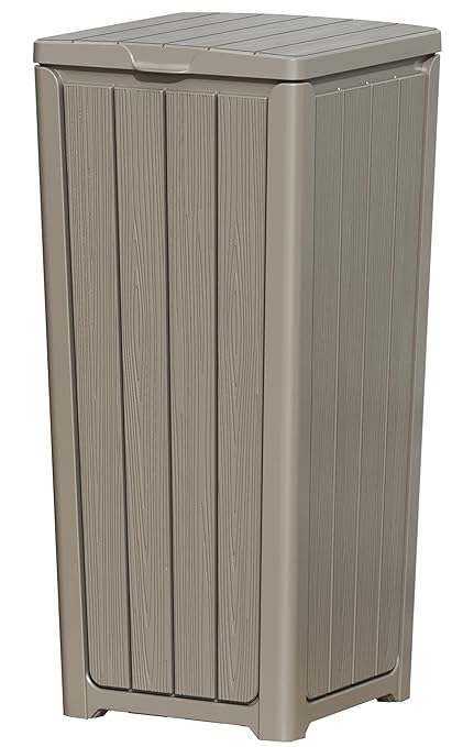 Outdoor Trash Can with Lid, Waterproof Resin Garbage Can with Tiered Lid, Outside Trash Bin for Patio, Kitchen, Backyard or Deck