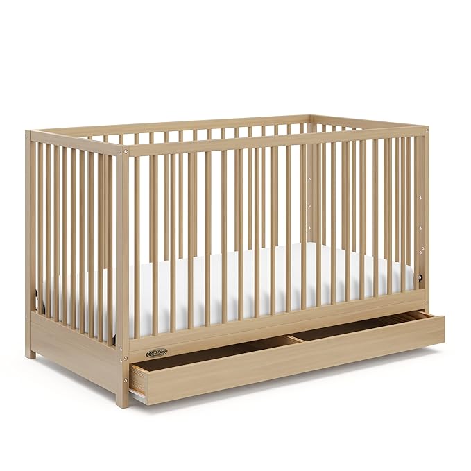 Graco Teddi 5-in-1 Convertible Crib with Drawer (Driftwood) – GREENGUARD Gold Certified, Crib with Drawer Combo, Full-Size Nursery Storage Drawer, Converts to Toddler Bed, Daybed and Full-Size Bed