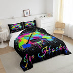 Feelyou Kids Ice Hockey Comforter Set Twin Size Gaming Sports Bedding Set for Boys Girls Teens Bedroom Decor Ice Sports Games Tie Dye Comforter Hockey Player Duvet Set with 1 Pillow Case