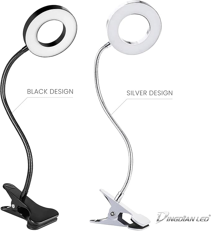 Bi-Colour Light Mode 360 ° Flexible Gooseneck, LED Lighting, Desk Lamp with USB Charging Port, Study Lamp, Clamp Lamp, Office Desk Accessories, Bed Lamp, Clip on Lamp (Silver)