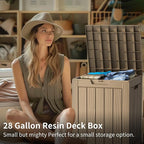 28 Gallon Waterproof Resin Deck Box, Lockable Outdoor Storage Box for Patio Furniture, Garden Tools, UV Resistant, and Multi-Functional (Brown)
