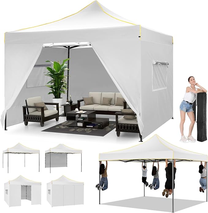COBIZI Canopy Tent 10x10 Pop Up Canopy, Easy Setup Canopy with Sidewalls Waterproof & UPF 50+, Heavy Duty Commercial Instant Craft Fair Tent for Party, Event, Vendor, Farmer Market(White)