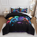 NTBED Game Console Comforter Set for Boys Girls Kids Space Universe Gaming Geometric Lightweight Microfiber Gamer Bedding Sets (Multi, Queen)