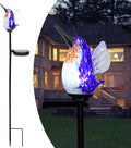 Afirst Decorative Solar Lights Outdoor Solar Hummingbird Stake Lights Hand Blown Glass Decorative Garden Pathway Light Outdoor Waterproof Glass Stakes Blue