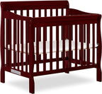 Aden 4-in-1 Convertible Mini Crib in Cherry, Greenguard Gold Certified & Sunset 3” Extra Firm Fiber Crib Mattress, Greenguard Gold Certified