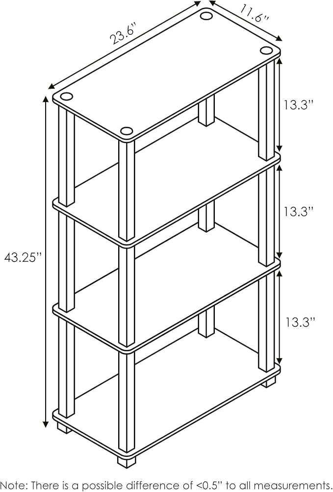 Furinno Turn-N-Tube 4-Tier Multipurpose Shelf Display Rack, Square Tube, French Oak Grey/Black