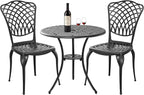 3 Piece Bistro Table Set Anti-Rust Outdoor Bistro Set Cast Alumiunm Patio Table and Chairs Set for 2, Patio Bistro Set Furniture Black