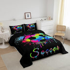 Kids Soccer Ball Game Comforter Set Full Size Football Bedding Set for Boys Girls Teens Bedroom Decor Rugby Sports Comforter American Football Player Duvet Set with 2 Pillow Case