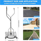 24" Pressure Washer Surface Cleaner with 304 Industrial-Grade Stainless Steel Housing, Dual Handle, Driveway Pressure Washer Attachment, 2 Replacement Nozzles, for Concrete, Sidewalk, Deck, 4000 PSI