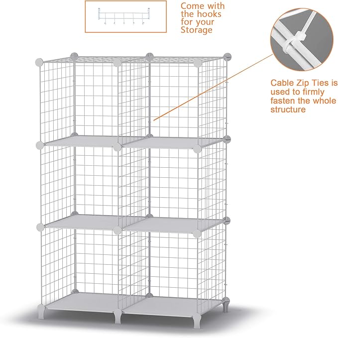 HOMIDEC Wire Cube Storage, Storage Shelves 6 Cube Bookshelf Bookcase Closet Organizer and Storage, Wire Storage Shelves Multi-Use DIY Storage Cube Shelf for Books, Toys, Clothes, Tools