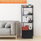 5 Tier Bookshelf with Storage, Bookcase with Drawers, Storage Shelves for Living Room / Home Office, Wood Shelves & Metal Shelf Organizer, Book Shelf for Bedroom, Tall & Ladder Bookshelf, Black