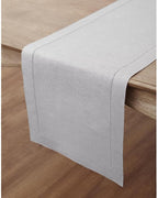 Solino Home Linen Soft Grey Table Runner 90 Inches Long - 100% Pure Linen Hemstitch 14 x 90 Inch Table Runner for Dining, Fall, Autumn, Thanksgiving - Classic Hemstitch