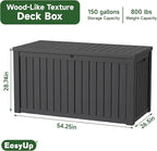 EasyUp 150 Gallon Outdoor Storage Box Waterproof, UV Resistant Resin Deck Box with Hydraulic Rod, Reinforced Stability for Patio, Garden, and Pool, Striped Black