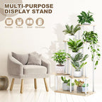 7 Tier Wood Tall Plant Stand Metal Rack Indoor, Multiple Flower Pot Holder Shelves Corner Rack, Planter Shelf Display Rack Storage Organizer for Patio Living Room Balcony Garden(White Oak)