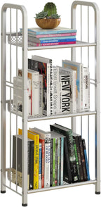 Bookshelf Storage Shelf Small Bookcase Freestanding Storage Stand for Living Room, Bedroom, Kitchen Rust Resistance, Easy Assembly Free Combination Multi-Functional Organizer (3 Tiers, White)
