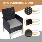 Patio Furniture Set 3 Pieces All-Weather Rattan Outdoor Furniture Patio Chairs with Tempered Glass Table for Porch Bistro Balcony Bistro Set(Black/Grey-3)