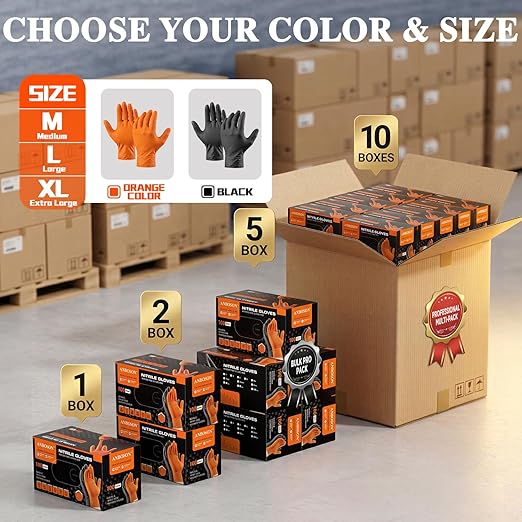 ANBOSON 10 Mil Heavy Duty Industrial Nitrile Gloves, Black Medium 500 Count | 500 Ct Diamond Texture, Disposable Latex Free Rubber Gloves for Auto Repair,Workshop,Warehouses,Chemical Handling Industrial