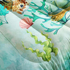 Datura home Sea Turtle Comforter Bedding Set for Kids Teens Adults,Watercolor Sea Turtle Light-Green and Blue Coral Seaweed Ocean Themed Comforter with 2 Pillowcases(Turtle Queen),Green Turtle