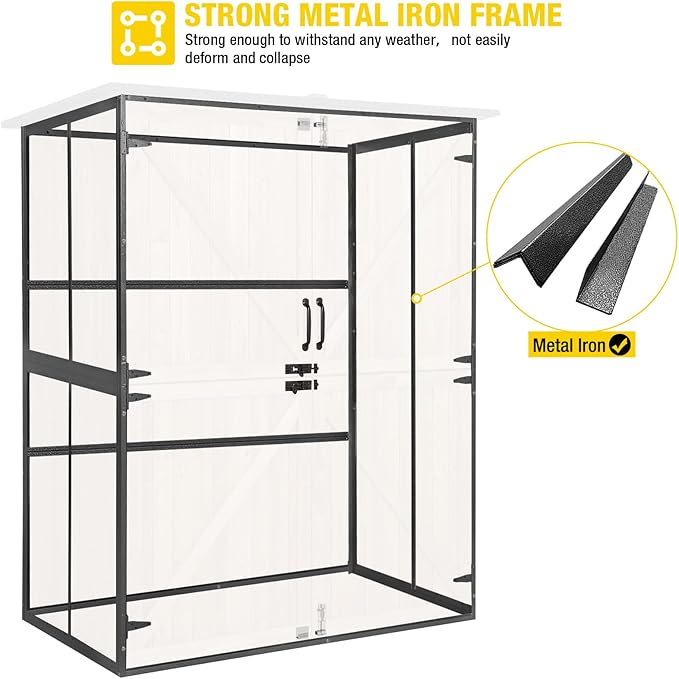 Aivituvin Storage Shed Outdoor Storage Cabinet Upgraded with All Arounded Metal Frame, Wooden Floor and Adjustable Shevels 55" L x 29" W x 67" H, Brown