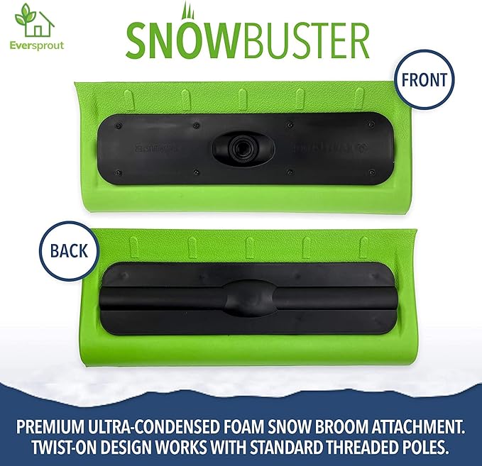 EVERSPROUT Never-Scratch SnowBuster and Ice Scraper Attachment for Removing Snow from Vehicles (Pole Not Included) | Premium Foam Snow Broom Head | Unique S-Shape Design for Push or Pull Removal