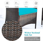 Goplus 4-Piece Rattan Patio Set, Outdoor/Indoor Wicker Conversation Set for Pool, Backyard, Lawn, Wicker Chairs and Sofa with Soft Cushion, Rattan Furniture with Tempered Glass Coffee Table