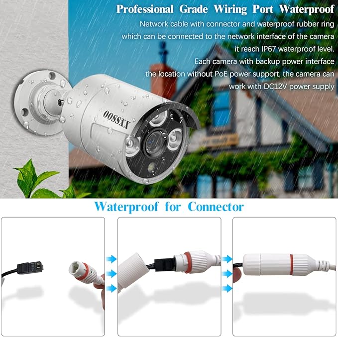 (HD 2.7K 5.0MP with Audio) 60 Days Storage Outdoor Wired Security Camera Systems PoE Outdoor Surveillance Video System
