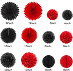 Red Black Happy-Halloween Party Decorations - 13PCS Spider Web Bats Streamers Banner ,Paper Flowers Lanterns Tissue Pom Poms Fans, Classroom Birthday Bachelorette Hanging Supplies Decor Hugfond