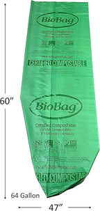 BioBag (USA) The Original Compostable Bag, 64 Gallon, 60 Count, 100% Certified Compostable Trash Bag Liners for Food Waste, Extra Strong and Durable, Trash Bag