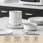 MALACASA 12 Pcs Porcelain Plates and Bowls Sets,Dinnerware Set for 4,Grey | Modern Ceramic Dishware Set,Kitchen Dining Ware,Microwave and Dishwasher Safe,Unique Marble Grey Design,Series LUNA