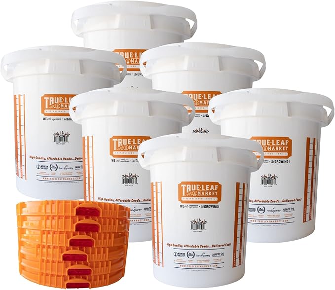 5 Gallon Bucket with Easy On/Off Ratcheting Lid - 6 Buckets - HDPE, Food Grade, BPA Free - Gardening & Composting Info - All Purpose Pail