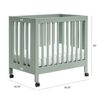 Babyletto Origami Mini Portable Crib Folding with Wheels in Light Sage, 2 Adjustable Mattress Positions, Greenguard Gold Certified