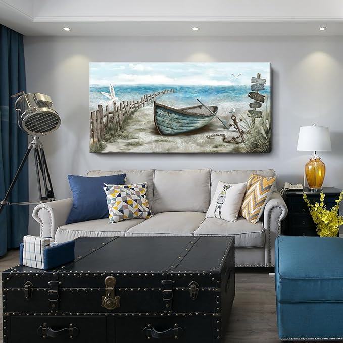 amatop Extra Large Wall Art for Living Room Rustic Coastal Décor Canvas Print Seagull Vintage Ship Sea Bird Artwork Blue Nature Big Beach Landscape Painting Seaside Ocean Picture for Bedroom Décor