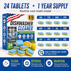 Dishwasher Cleaner Deodorizer Tablets, 24 Pack Dishwasher Cleaning Tablets Descaler Pods for Limescale, Calcium & Hard Water Stains, Lemon Dishwasher Cleaner Pods for Odor, Grease & Machine Care