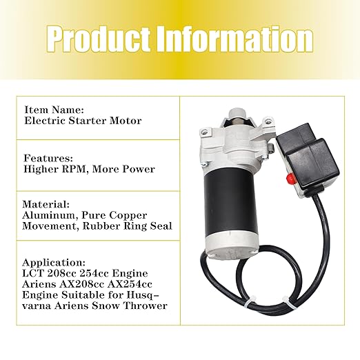 fullas JQ170 Electric Starter Motor Fit for Troy-Bilt MTD Cub-Cadet Craftsman 951-10645A, 751-10645A, LCT Ariens 208cc 254cc Engine for Husqvarna Ariens Snowblower Starter