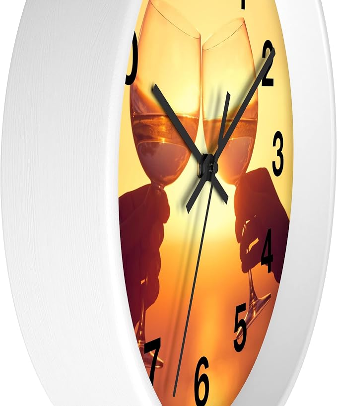 Mozingo ~ Wine Clock for Kitchen Bar Wall It's Wine O'clock Silent Time Gift Home Decor Made In USA, 10" (Hour Marks - Numbers, Clock Frame Color - White, Wine Theme #05)