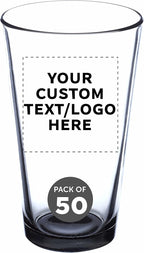 Custom Libbey Pint Glass 16 oz. Set of 50, Personalized Bulk Pack - Beer Glasses, Heavy Duty Drinkware - Black