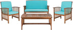 SAFAVIEH Outdoor Collection Rocklin Natural/ Aqua Cushion 4-Piece Conversation Patio Set