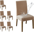 MOSAYT 100% Waterproof Dining Room Chair Covers Set of 6, Super Fit Stretch Jacquard Parson Chairs Slipcovers Removable Washable Chair Seat Protectors for Home, Kitchen, Banquet (Khaki)