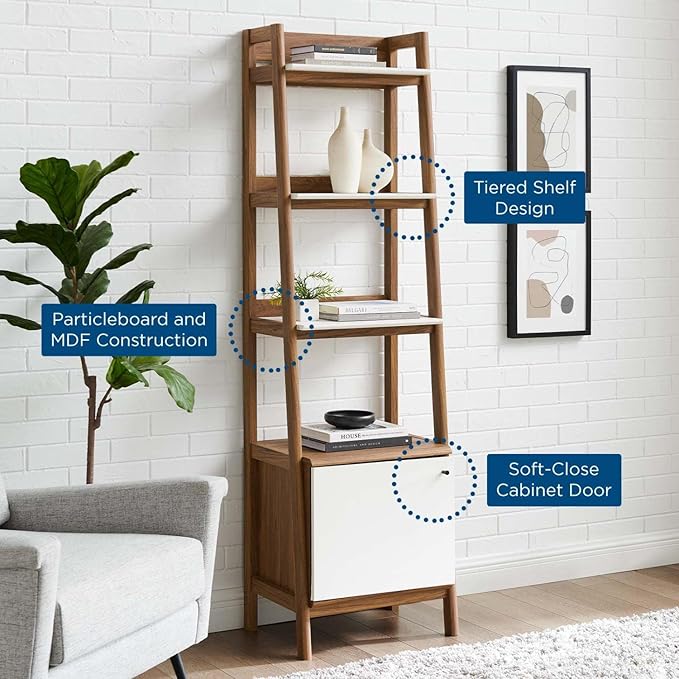 Modway Bixby Display Case, 21" Bookshelf, Walnut White